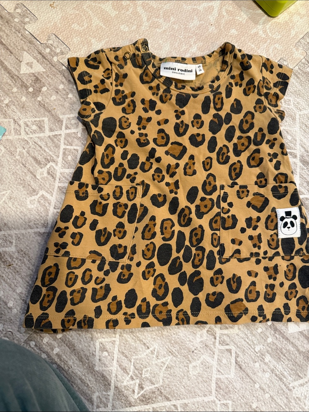 Mini Rodini Leopard Pocket Tee Dress - Tan & Black